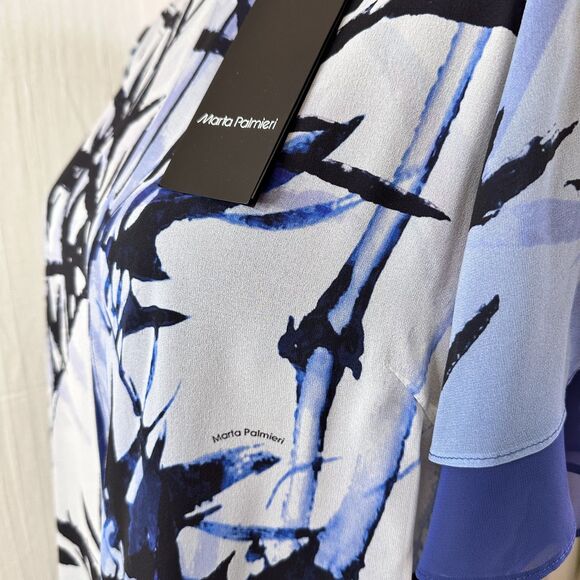 Marta Palmieri Women's Blue Bamboo Print 2-Layers Silk Blouse Tunic Top Sz 44/8 - Picture 3 of 14